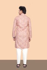 RAGHUVAANSHIKURTA Men's Peach & Pink Printed Kurta Traditional Long Sleeve Ethnic Wear Cotton Blend Festive Kurta for Men