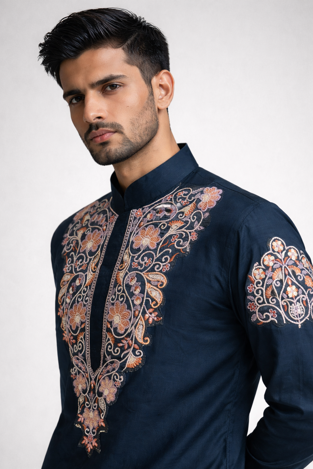Embroidered Designer Black Kurta for Men
