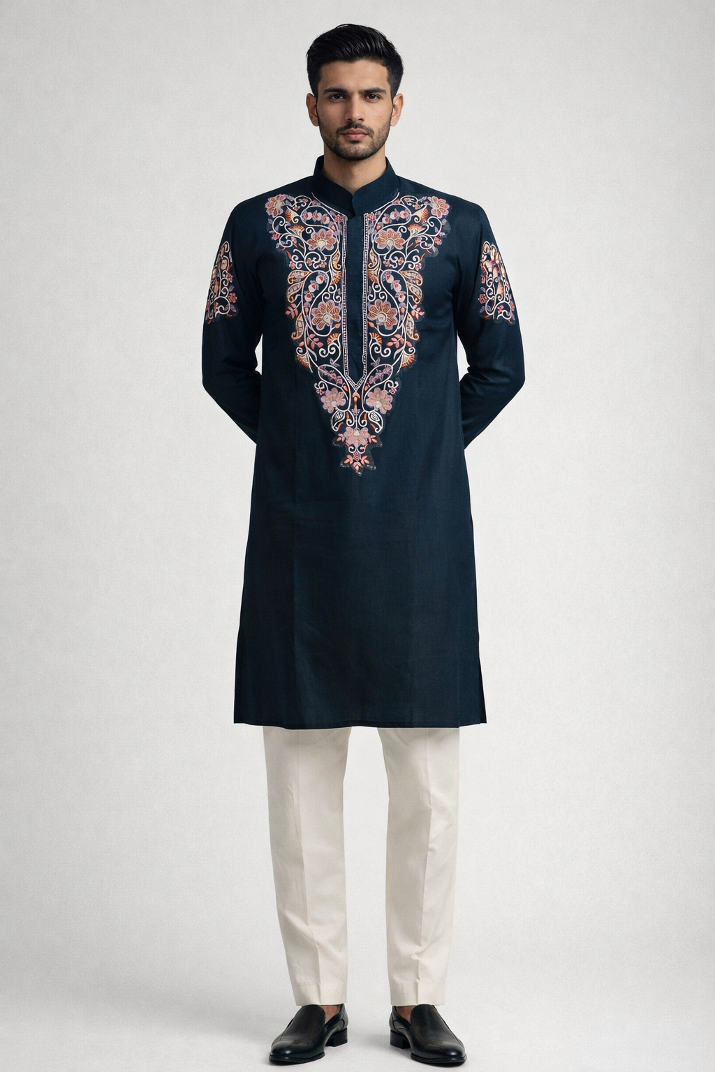 Embroidered Designer Black Kurta for Men