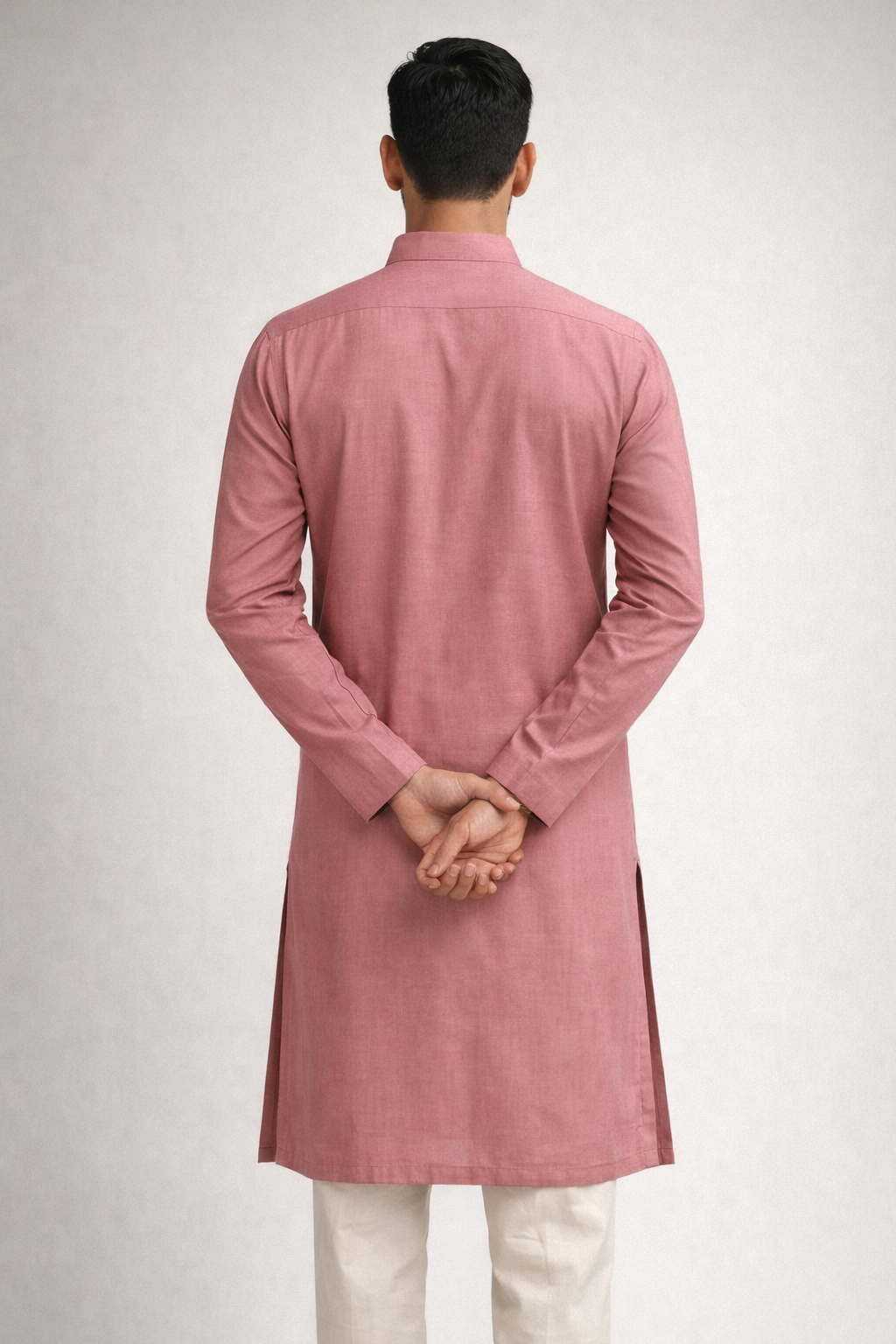 Peach Roman Silk Heavy Mirror Work Long Kurta for Men