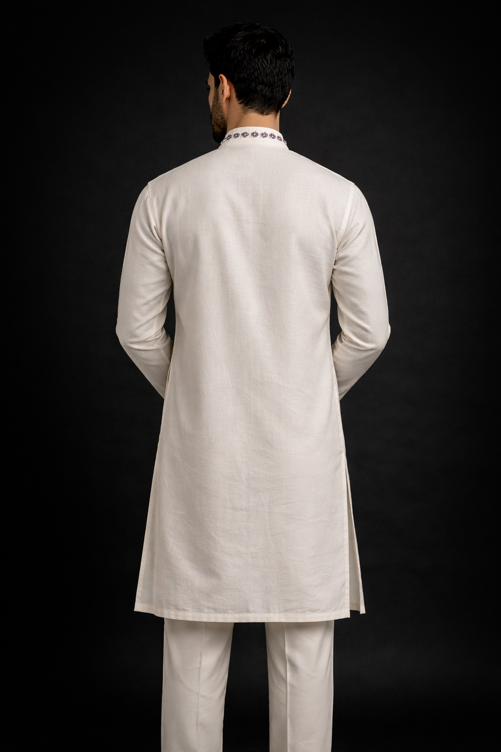 Off-White Roman Silk Long Kurta