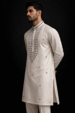 Off-White Roman Silk Long Kurta