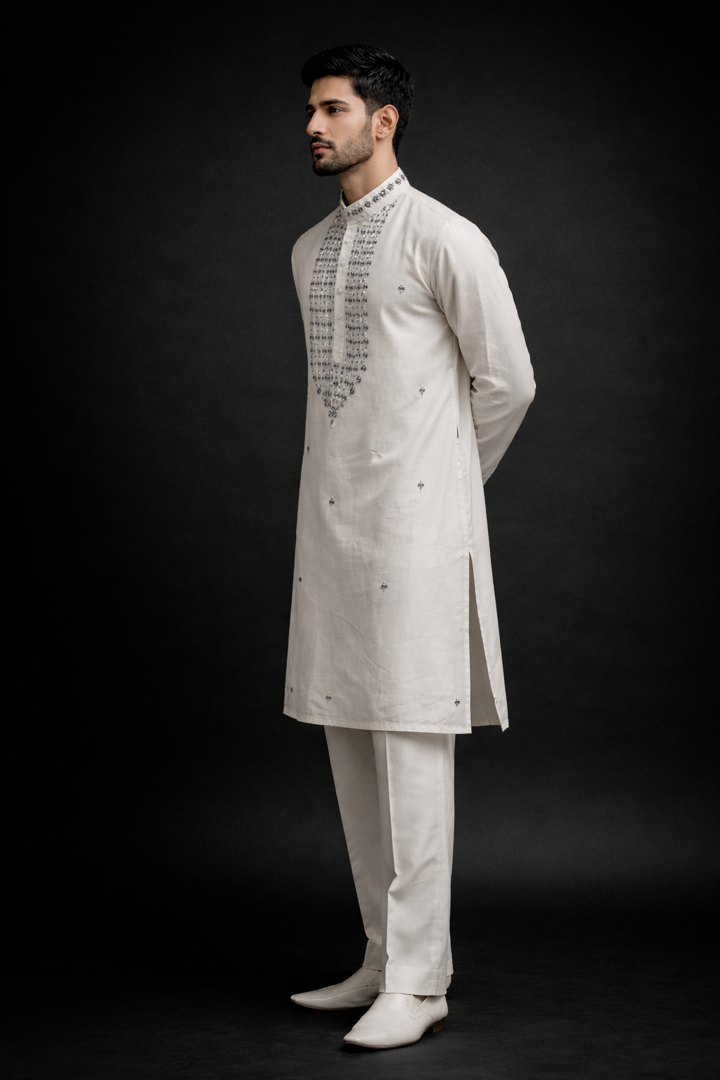Off-White Roman Silk Long Kurta