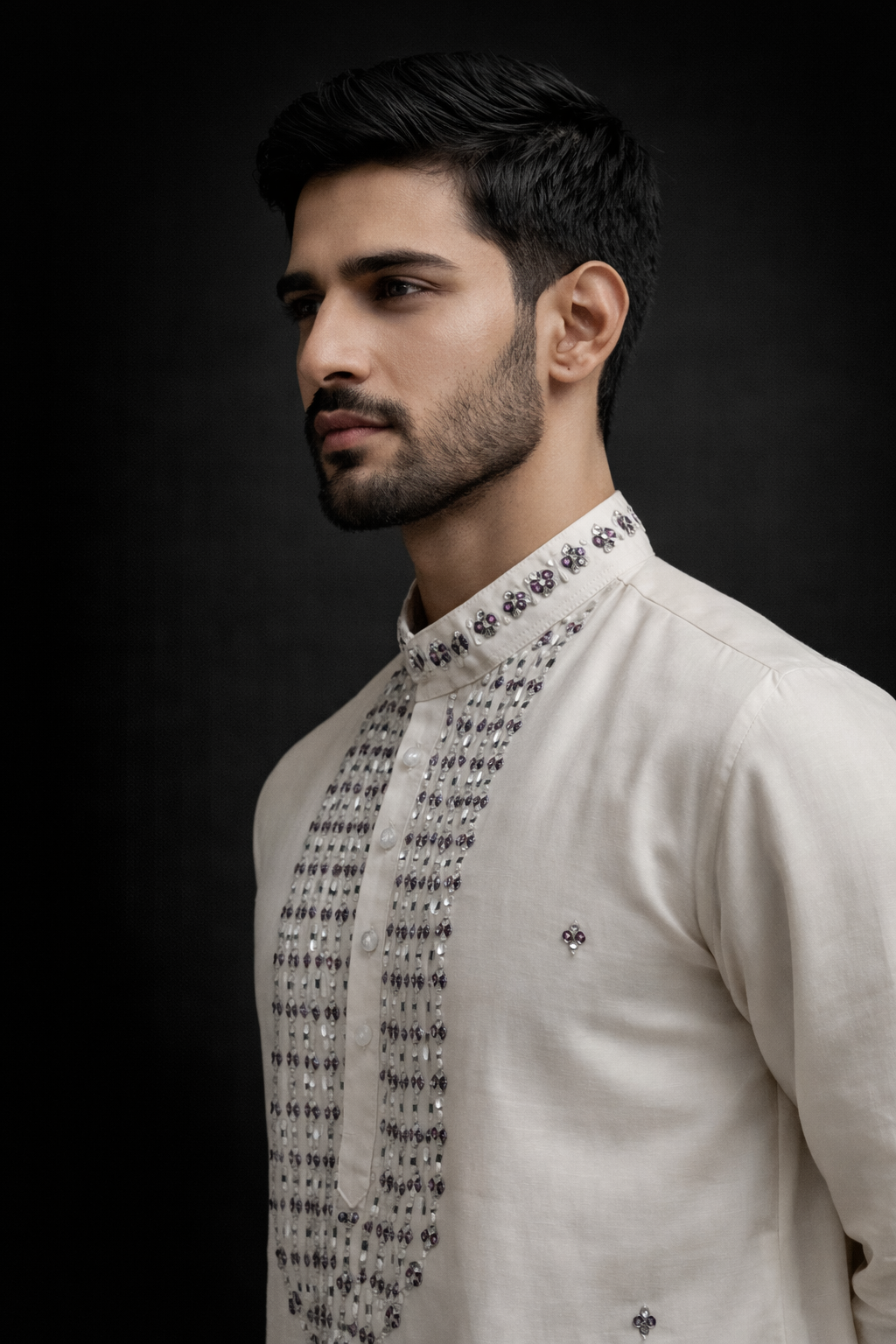 Off-White Roman Silk Long Kurta