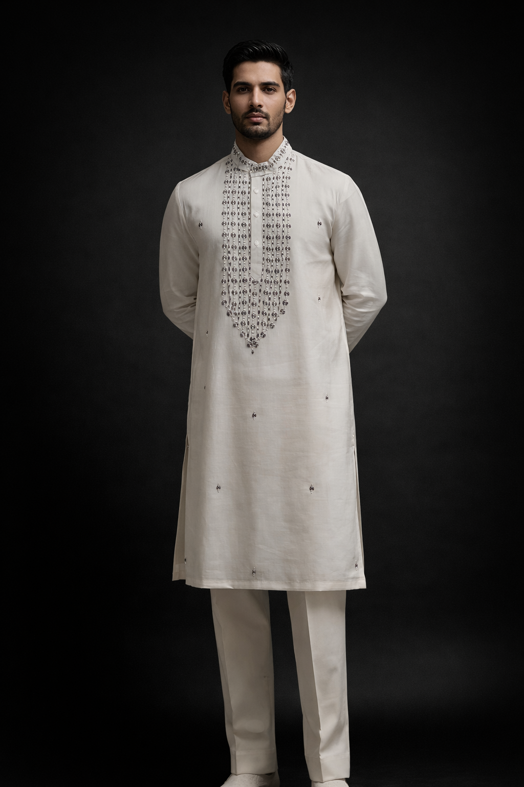 Off-White Roman Silk Long Kurta