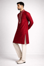 Maroon Roman Silk Long Kurta