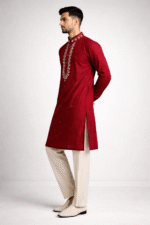 Maroon Roman Silk Long Kurta