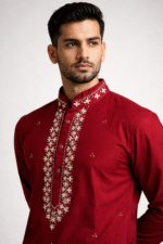 Maroon Roman Silk Long Kurta