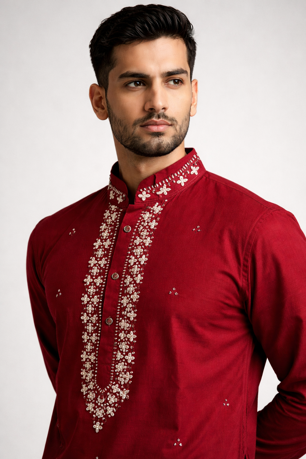Maroon Roman Silk Long Kurta