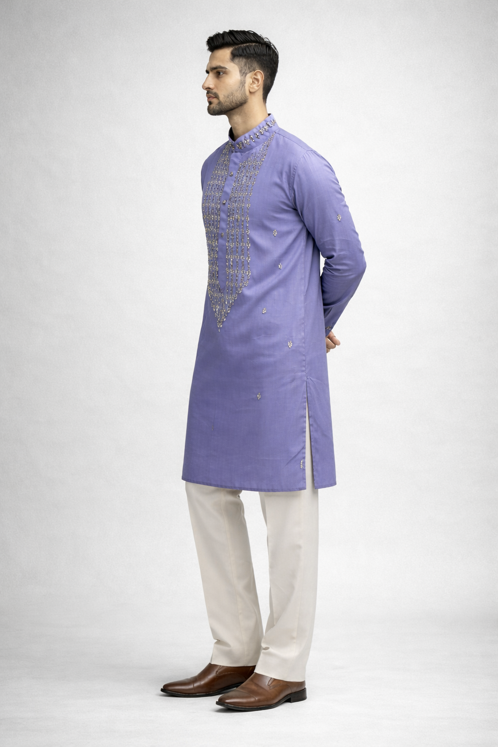 Lavender Roman Silk Long Kurta