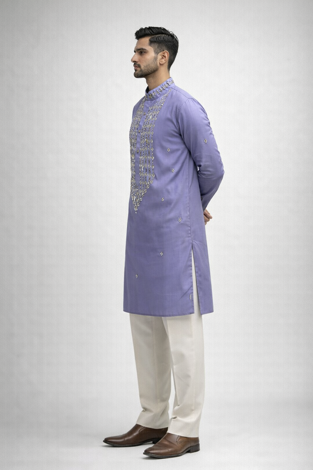 Lavender Roman Silk Long Kurta