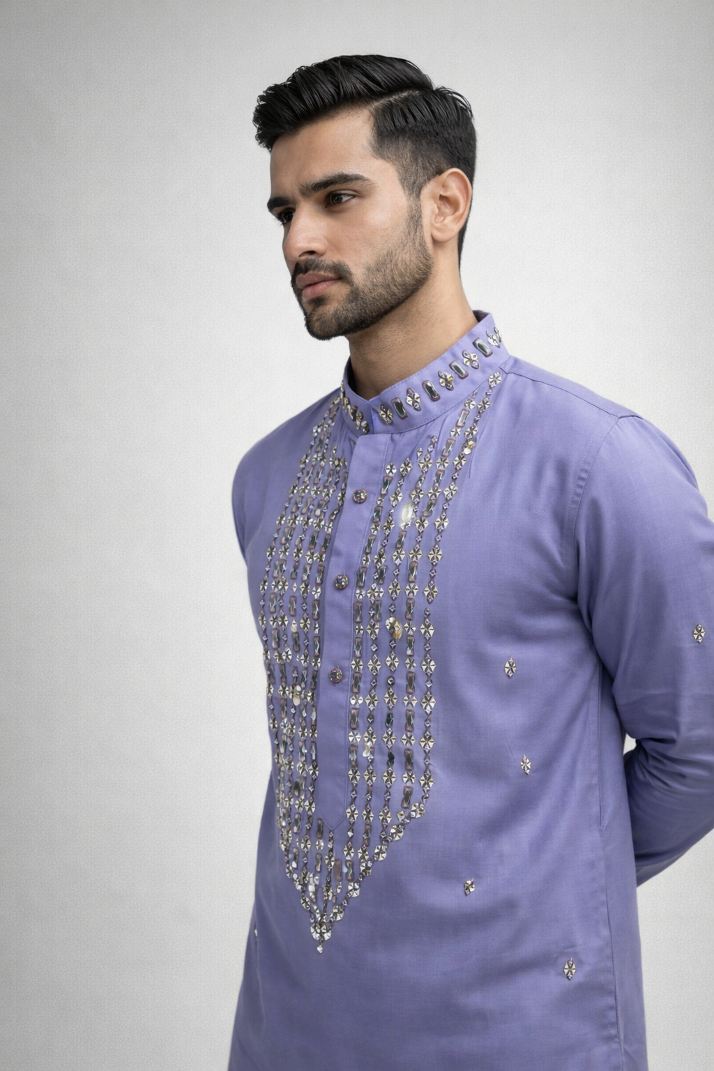 Lavender Roman Silk Long Kurta
