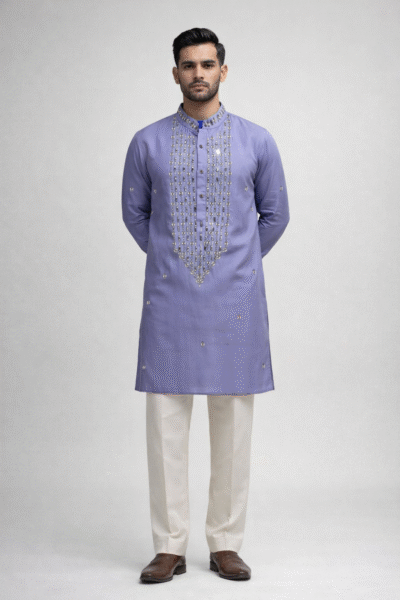 Lavender Roman Silk Long Kurta