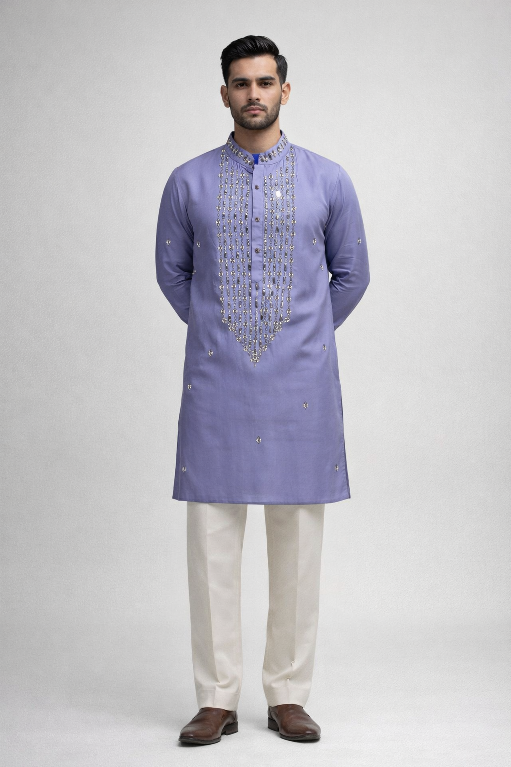 Lavender Roman Silk Long Kurta