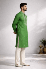 Olive Green Roman Silk Long Kurta