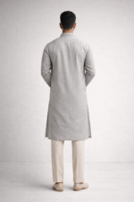 Soft Light Grey Roman Silk Long Kurta