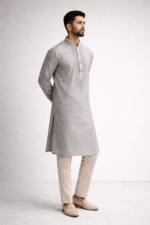 Soft Light Grey Roman Silk Long Kurta