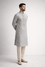 Soft Light Grey Roman Silk Long Kurta