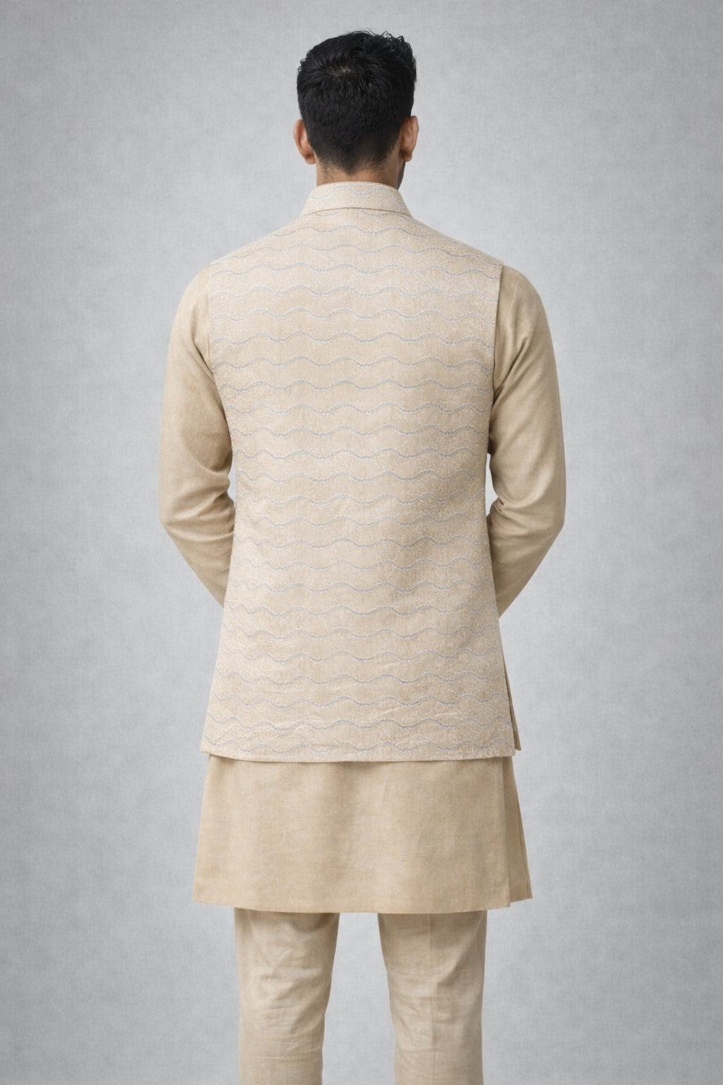 Beige Gold Royal Silk Nehru Jacket