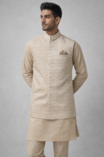 Beige Gold Royal Silk Nehru Jacket