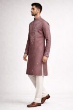 Onion Pink Roman Silk Long Kurta