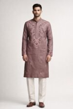 Onion Pink Roman Silk Long Kurta