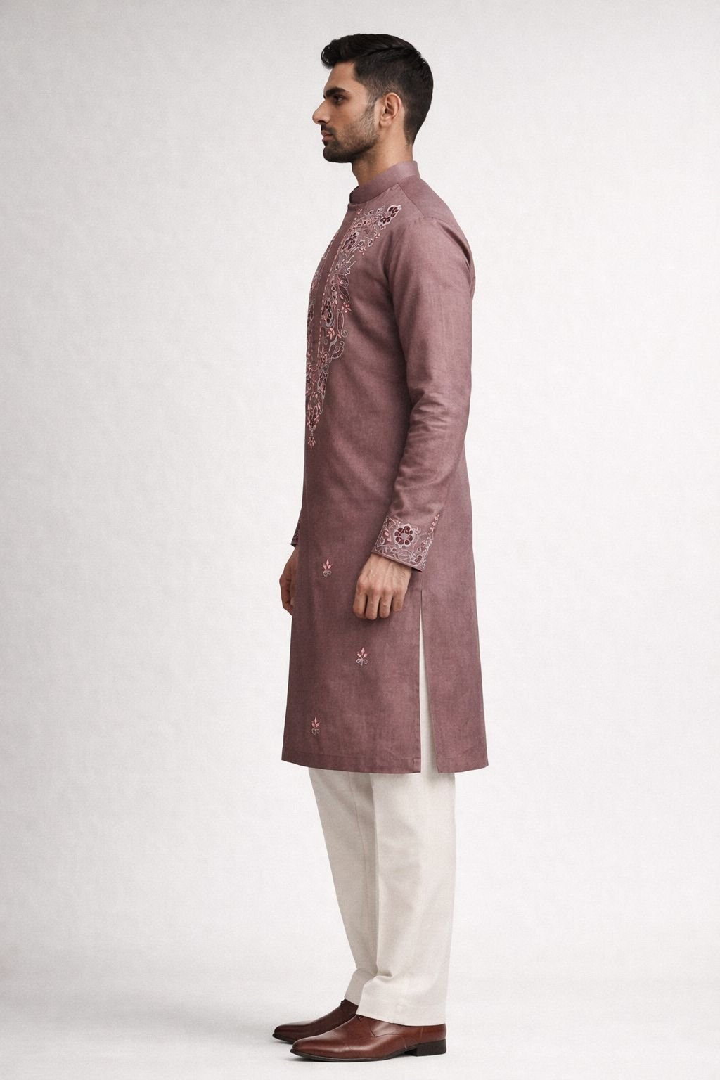 Onion Pink Roman Silk Long Kurta