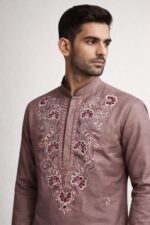 Onion Pink Roman Silk Long Kurta