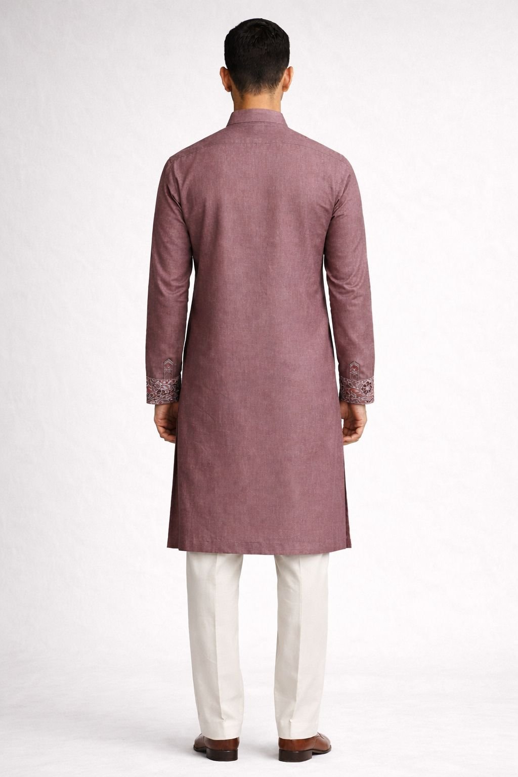 Onion Pink Roman Silk Long Kurta