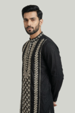 Midnight Black Roman Silk Long Kurta