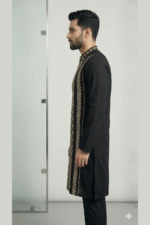 Midnight Black Roman Silk Long Kurta