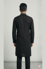 Midnight Black Roman Silk Long Kurta