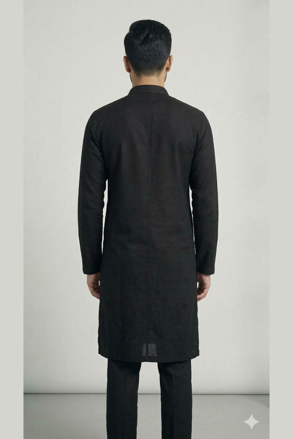 Midnight Black Roman Silk Long Kurta